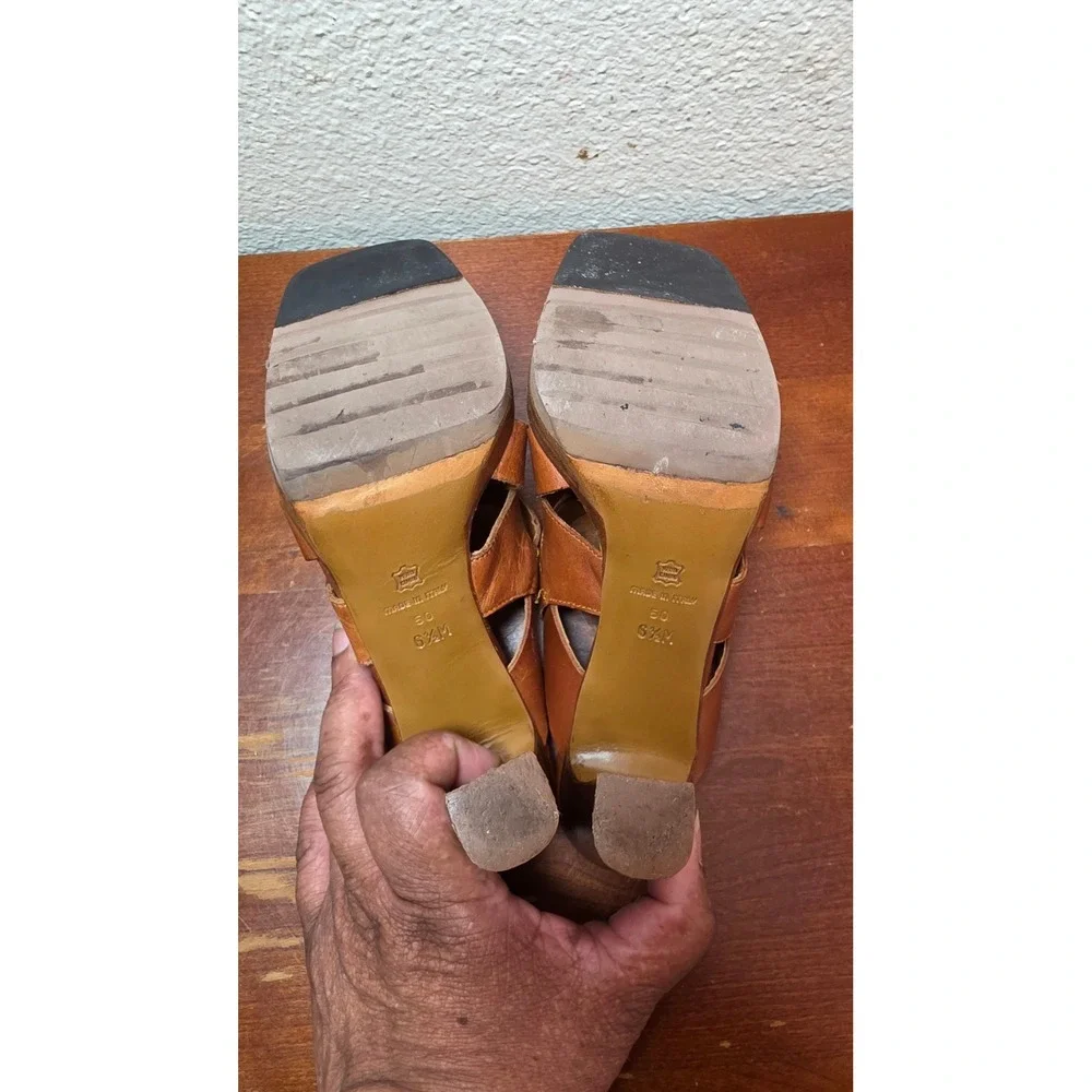 Via Spiga Sandals Womens 6.5M Brown Leather Strappy Block Heel Mules Italy 50